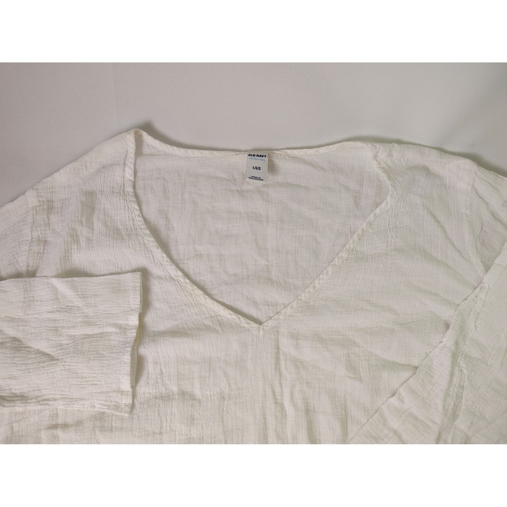 Old Navy Womens Large L White Crinkle Gauze V-Neck Tunic Dress Swim Cover Up